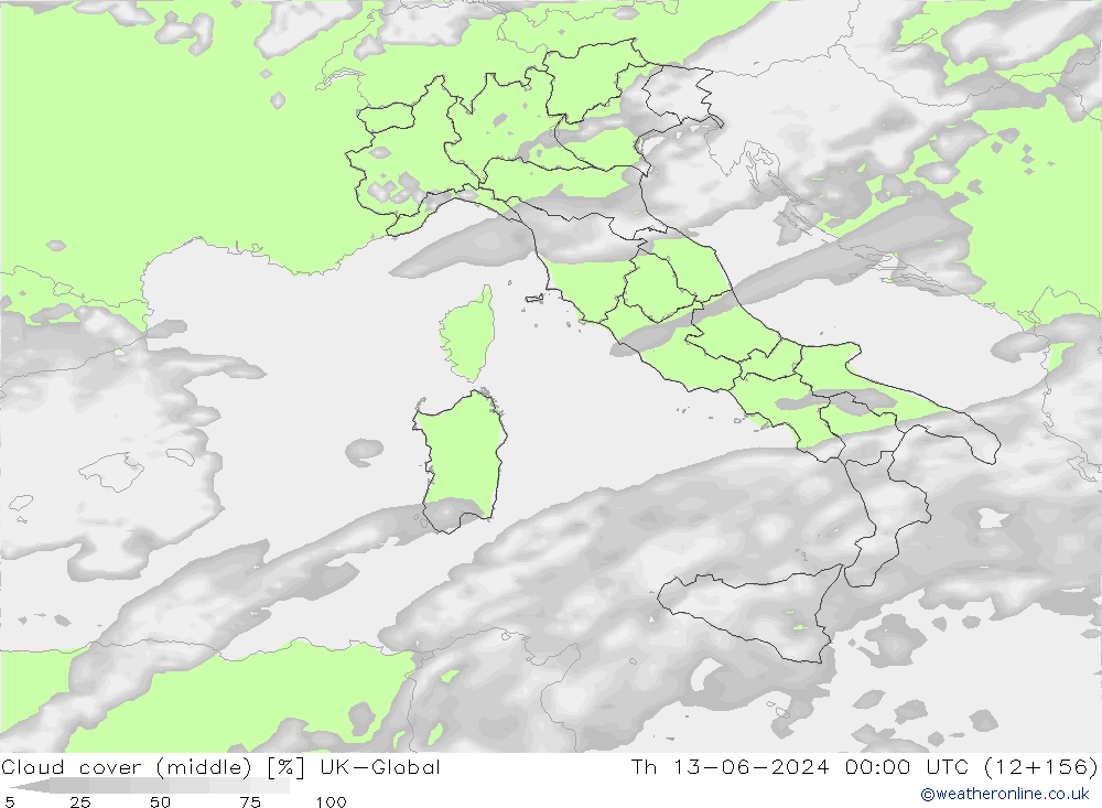 Cloud cover (middle) UK-Global Th 13.06.2024 00 UTC