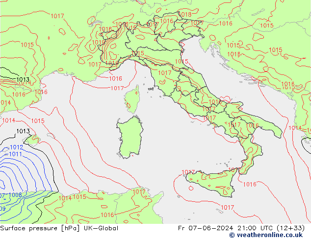 Surface pressure UK-Global Fr 07.06.2024 21 UTC