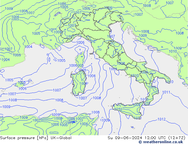 Surface pressure UK-Global Su 09.06.2024 12 UTC