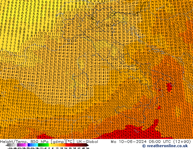 Height/Temp. 850 hPa UK-Global Po 10.06.2024 06 UTC