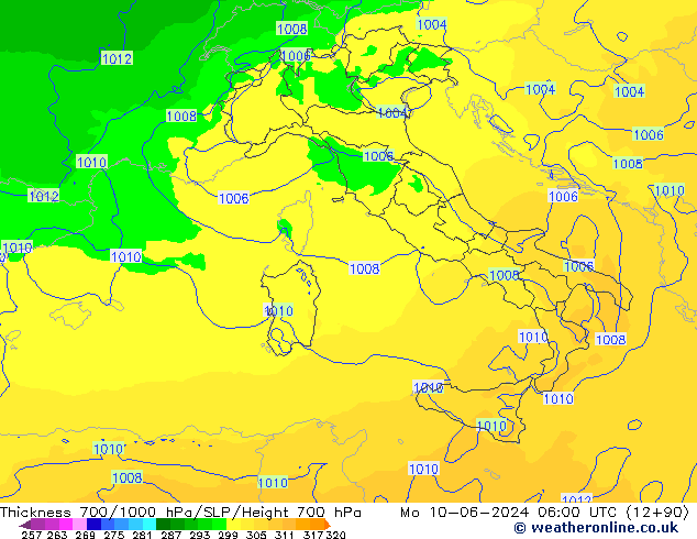 Thck 700-1000 hPa UK-Global Po 10.06.2024 06 UTC