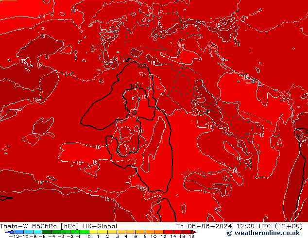 Theta-W 850hPa UK-Global Čt 06.06.2024 12 UTC