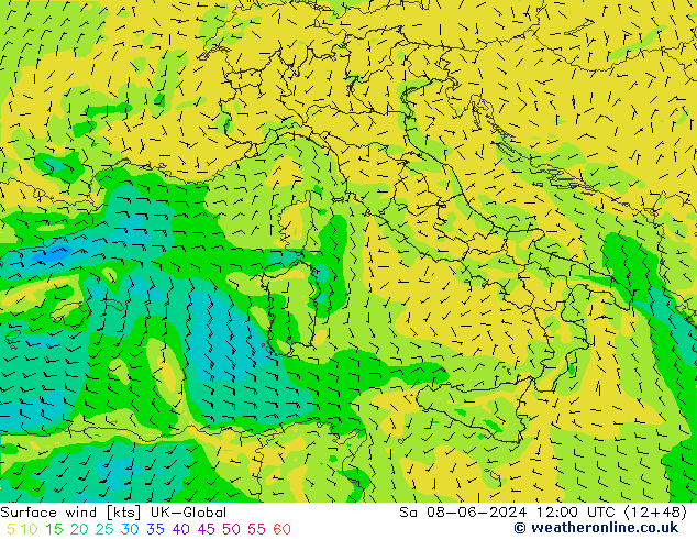 Vent 10 m UK-Global sam 08.06.2024 12 UTC