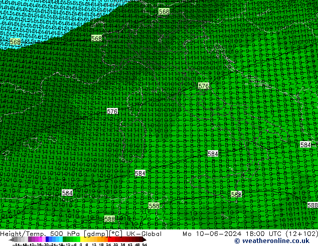 Height/Temp. 500 гПа UK-Global пн 10.06.2024 18 UTC