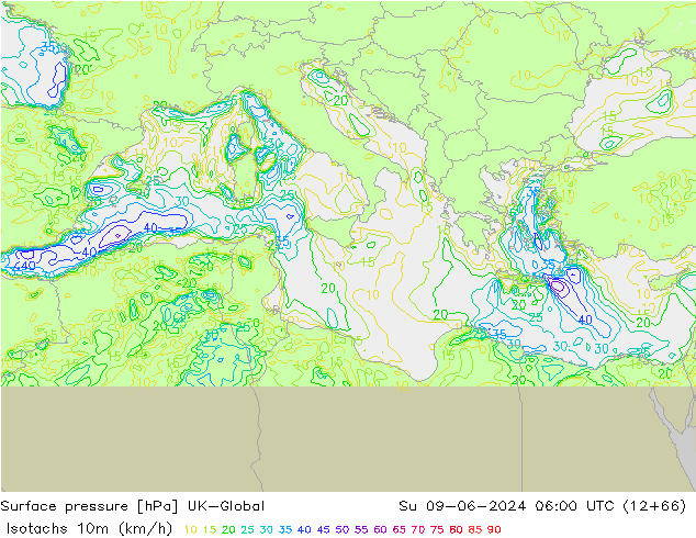 Isotachs (kph) UK-Global  09.06.2024 06 UTC