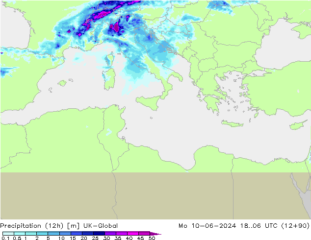 Précipitation (12h) UK-Global lun 10.06.2024 06 UTC