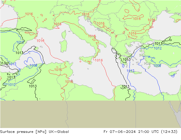 Surface pressure UK-Global Fr 07.06.2024 21 UTC
