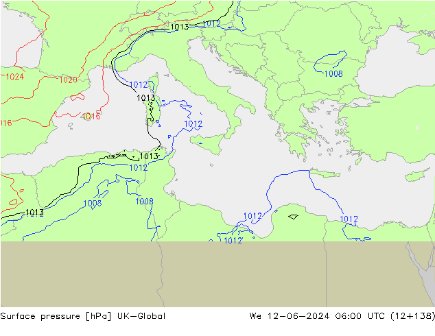 Surface pressure UK-Global We 12.06.2024 06 UTC