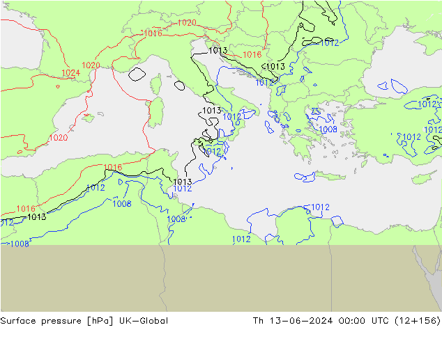 Surface pressure UK-Global Th 13.06.2024 00 UTC