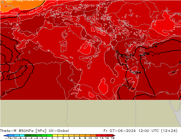 Theta-W 850гПа UK-Global пт 07.06.2024 12 UTC