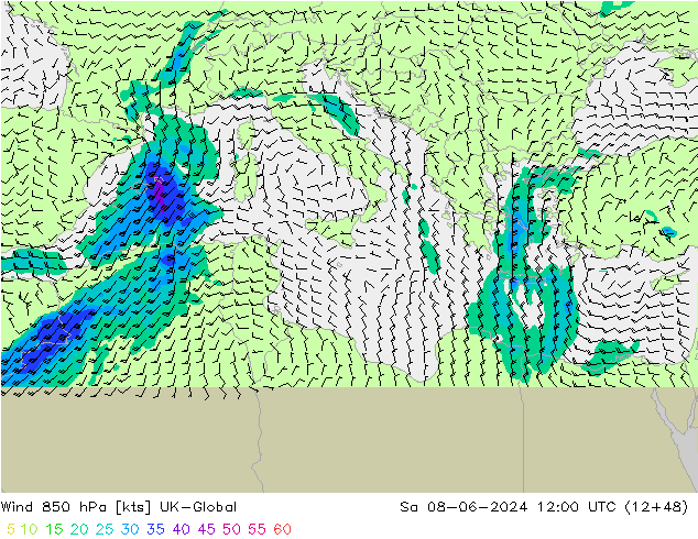 Wind 850 hPa UK-Global Sa 08.06.2024 12 UTC