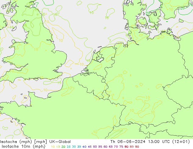 Isotachen (mph) UK-Global Do 06.06.2024 13 UTC