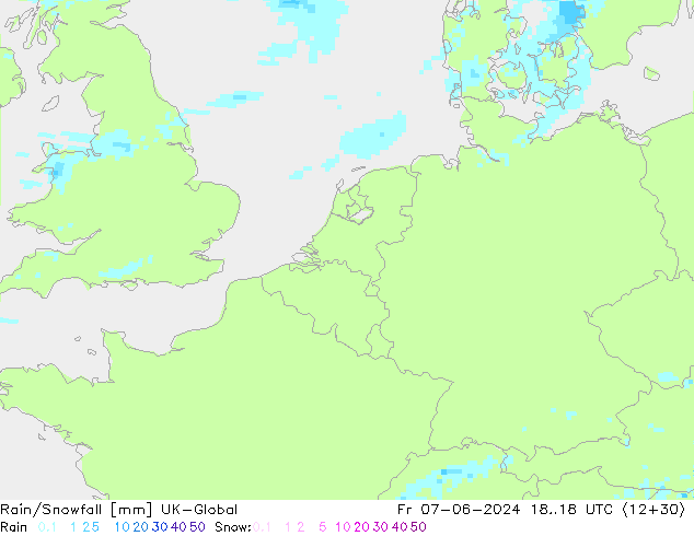 Rain/Snowfall UK-Global Fr 07.06.2024 18 UTC