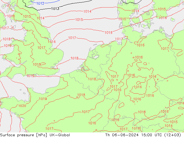 Presión superficial UK-Global jue 06.06.2024 15 UTC