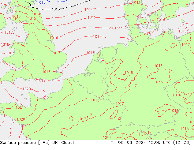 Atmosférický tlak UK-Global Čt 06.06.2024 18 UTC