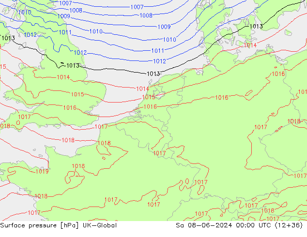 Surface pressure UK-Global Sa 08.06.2024 00 UTC