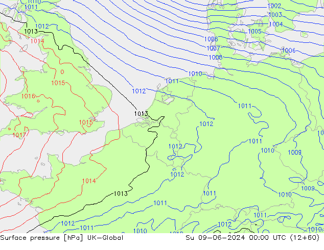 Luchtdruk (Grond) UK-Global zo 09.06.2024 00 UTC