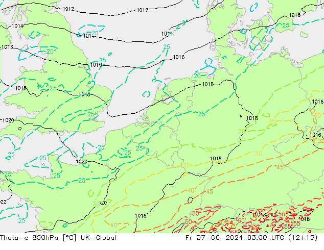 Theta-e 850hPa UK-Global Sex 07.06.2024 03 UTC