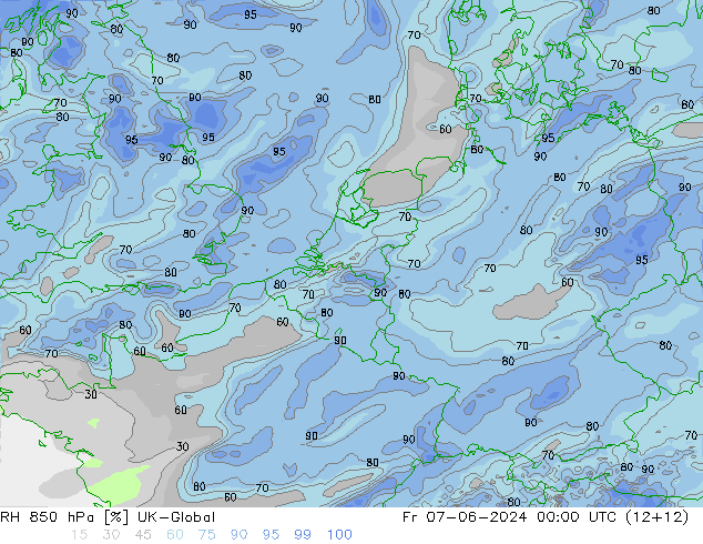 RH 850 hPa UK-Global Fr 07.06.2024 00 UTC