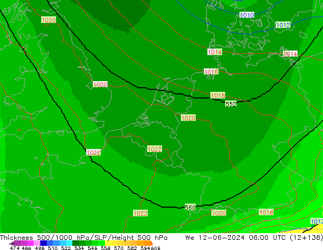 Thck 500-1000hPa UK-Global mer 12.06.2024 06 UTC