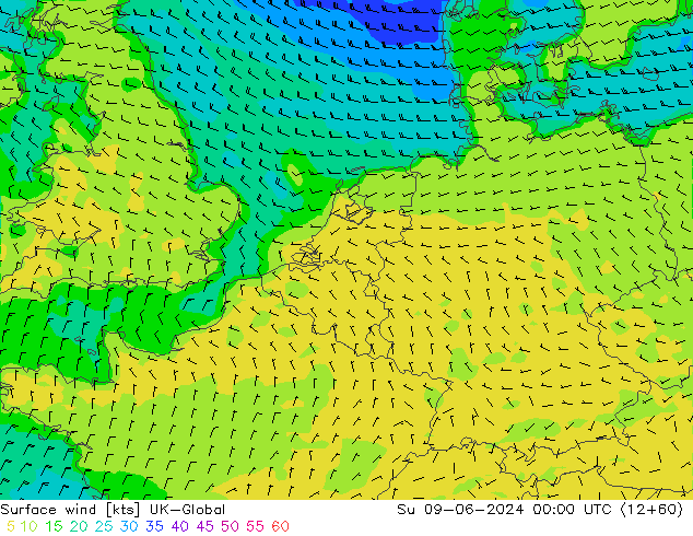 Wind 10 m UK-Global zo 09.06.2024 00 UTC