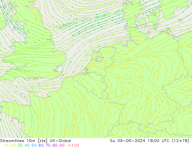 Streamlines 10m UK-Global Su 09.06.2024 18 UTC