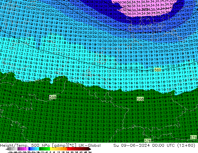 Height/Temp. 500 hPa UK-Global Su 09.06.2024 00 UTC