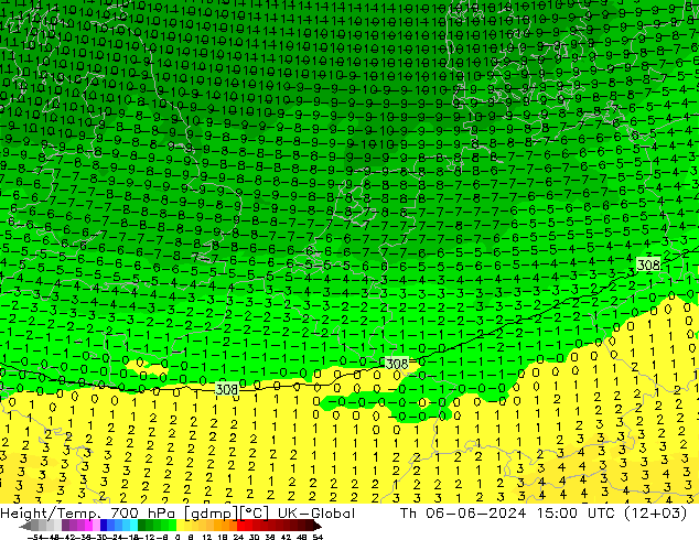 Height/Temp. 700 hPa UK-Global Do 06.06.2024 15 UTC