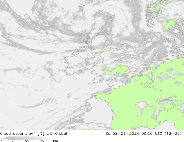 Bewolking (Laag) UK-Global za 08.06.2024 00 UTC