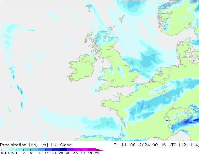 Yağış (6h) UK-Global Sa 11.06.2024 06 UTC