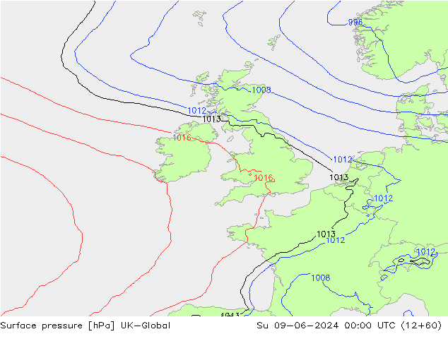 Atmosférický tlak UK-Global Ne 09.06.2024 00 UTC