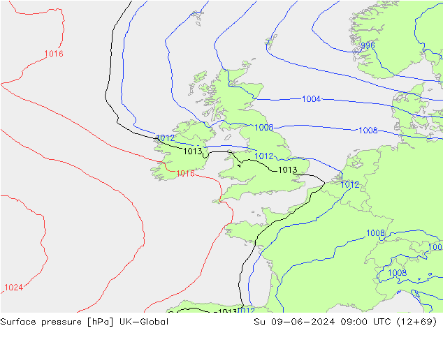 Luchtdruk (Grond) UK-Global zo 09.06.2024 09 UTC