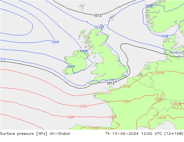 приземное давление UK-Global чт 13.06.2024 12 UTC