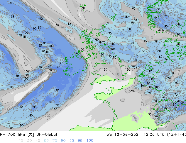 RH 700 hPa UK-Global Qua 12.06.2024 12 UTC