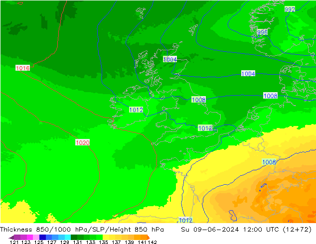 Thck 850-1000 hPa UK-Global nie. 09.06.2024 12 UTC
