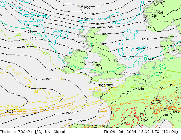 Theta-e 700hPa UK-Global gio 06.06.2024 12 UTC