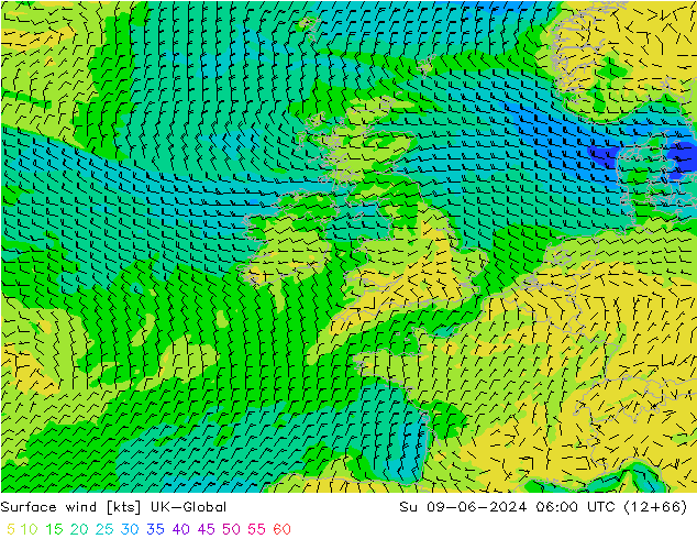 Viento 10 m UK-Global dom 09.06.2024 06 UTC