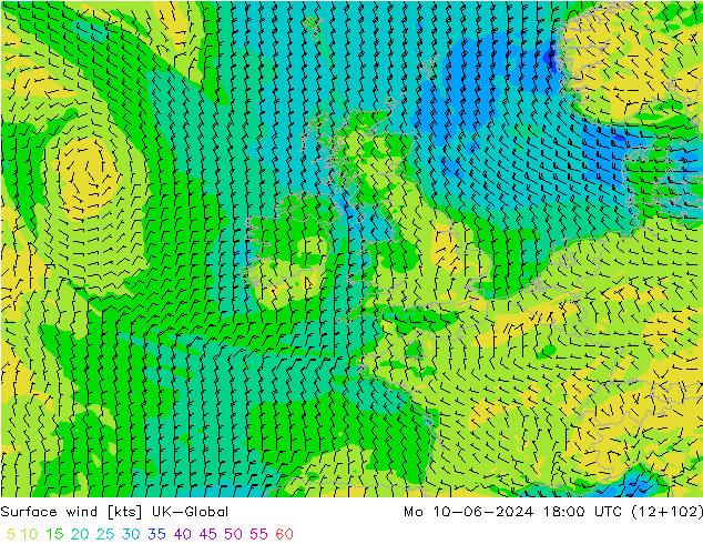 Surface wind UK-Global Po 10.06.2024 18 UTC