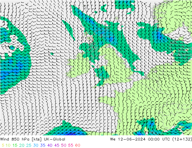 Wind 850 hPa UK-Global We 12.06.2024 00 UTC