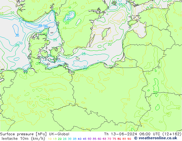 Isotachen (km/h) UK-Global do 13.06.2024 06 UTC