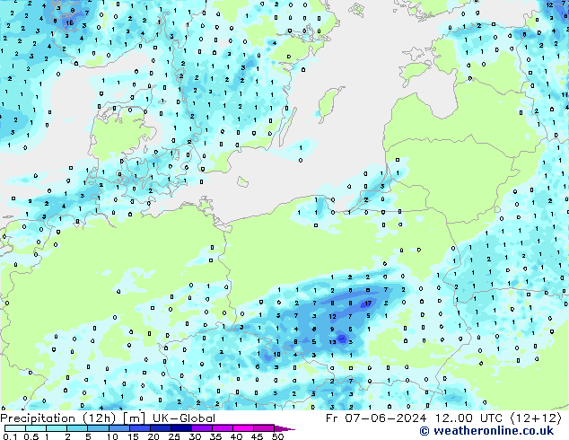 Precipitación (12h) UK-Global vie 07.06.2024 00 UTC