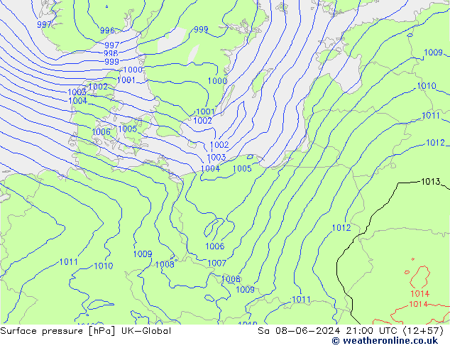 Luchtdruk (Grond) UK-Global za 08.06.2024 21 UTC