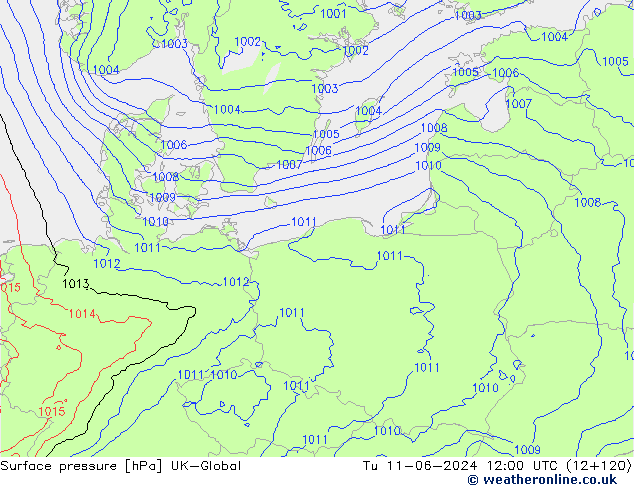 Atmosférický tlak UK-Global Út 11.06.2024 12 UTC