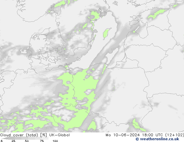 Cloud cover (total) UK-Global Mo 10.06.2024 18 UTC