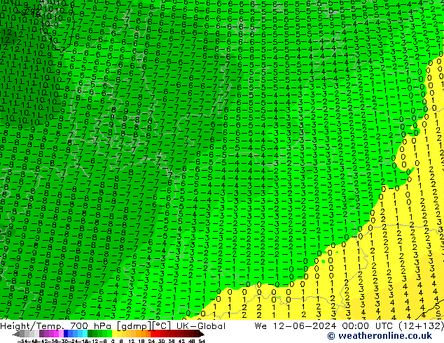 Height/Temp. 700 гПа UK-Global ср 12.06.2024 00 UTC