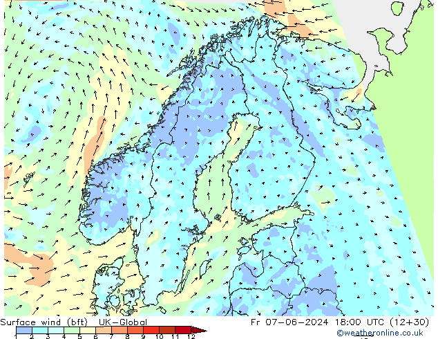 wiatr 10 m (bft) UK-Global pt. 07.06.2024 18 UTC