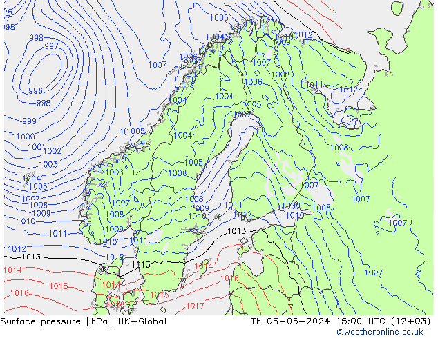 Surface pressure UK-Global Th 06.06.2024 15 UTC