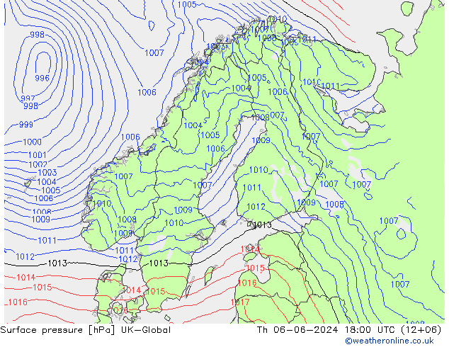 Surface pressure UK-Global Th 06.06.2024 18 UTC