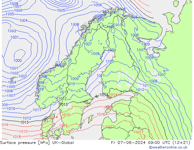 pression de l'air UK-Global ven 07.06.2024 09 UTC