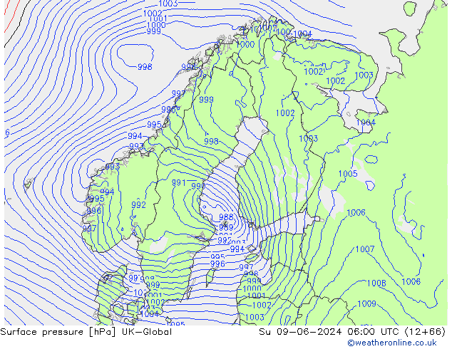 Presión superficial UK-Global dom 09.06.2024 06 UTC